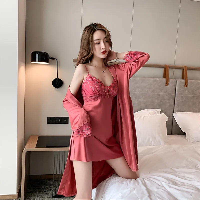 Women Padded Thin Lace Popular Strap Silk Pyjamas Sexy Pajamas Sleepwear