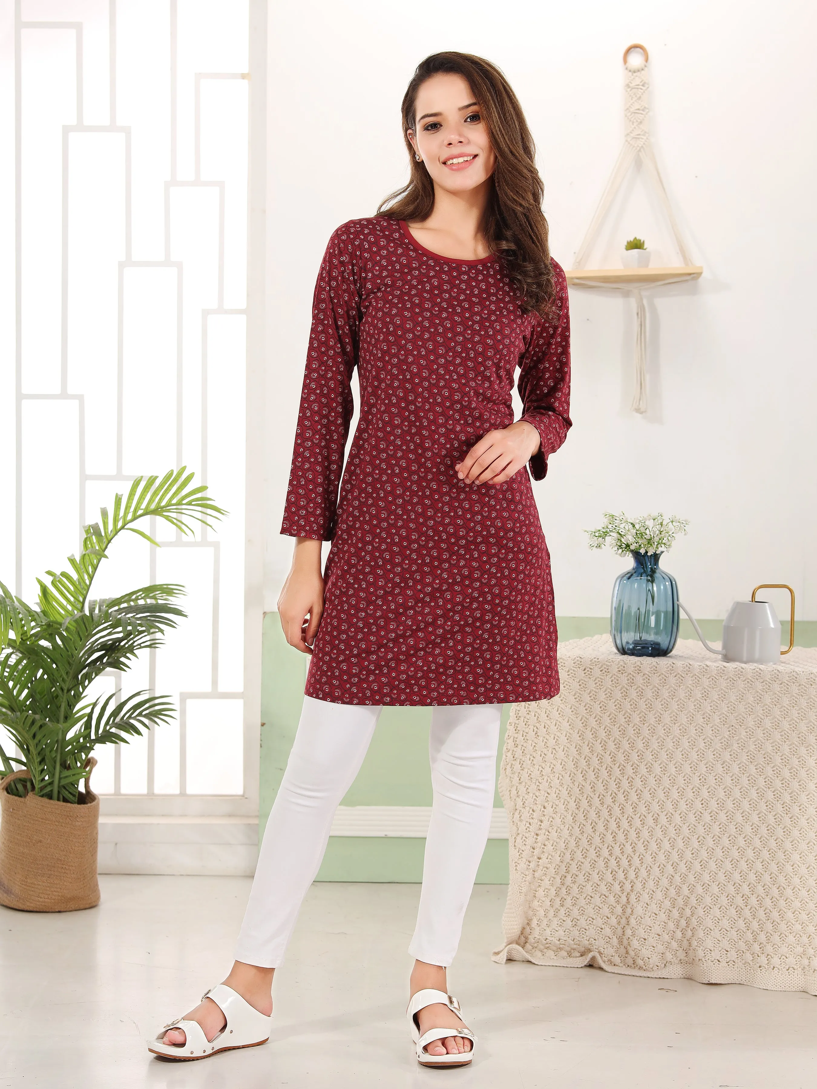 Women Printed Long Top with Full Sleeves