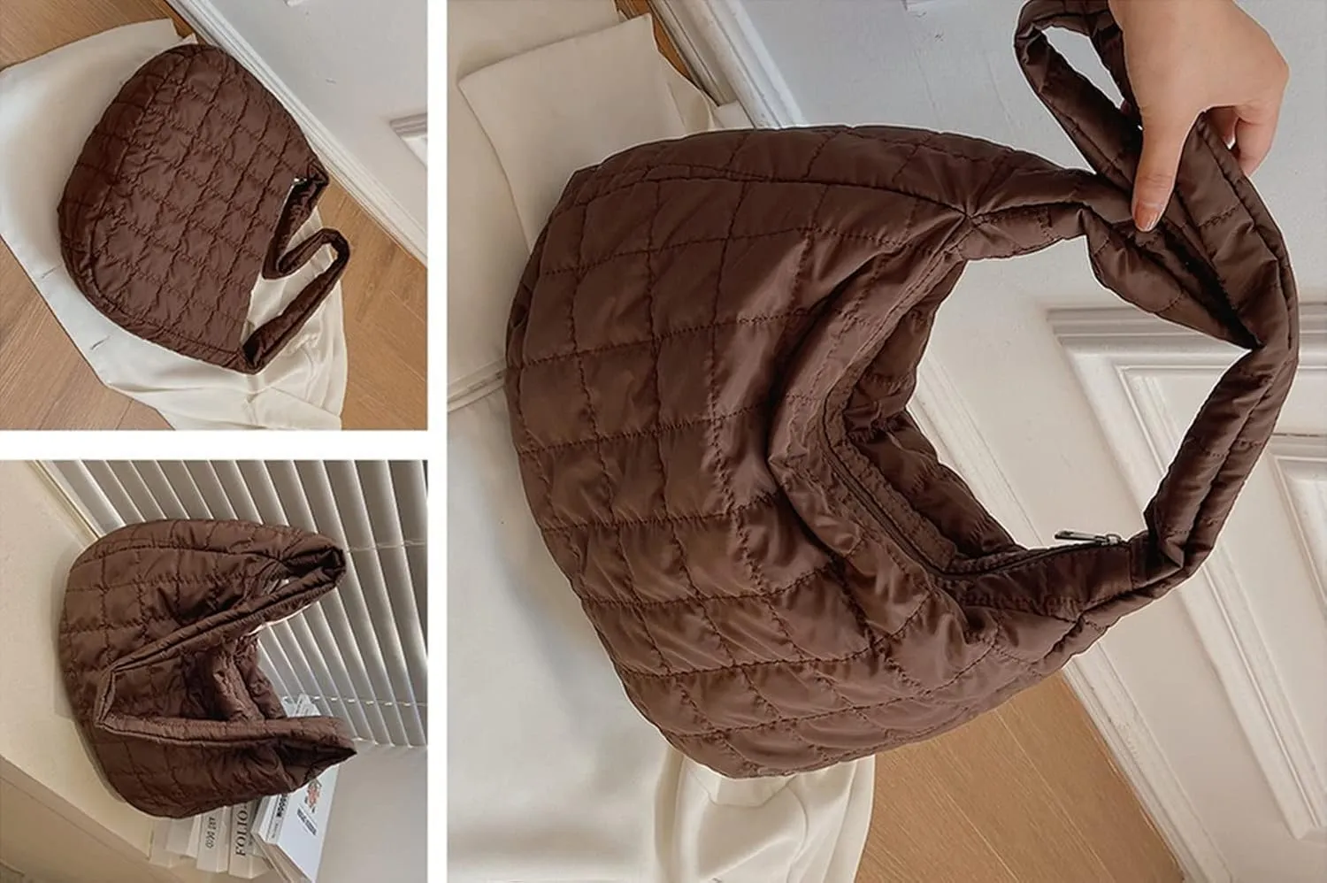Women Puffer Tote Bags Lightweight Quilted Padding Shoulder Bag Lightweight Nylon Cotton Padded Large Tote Bags