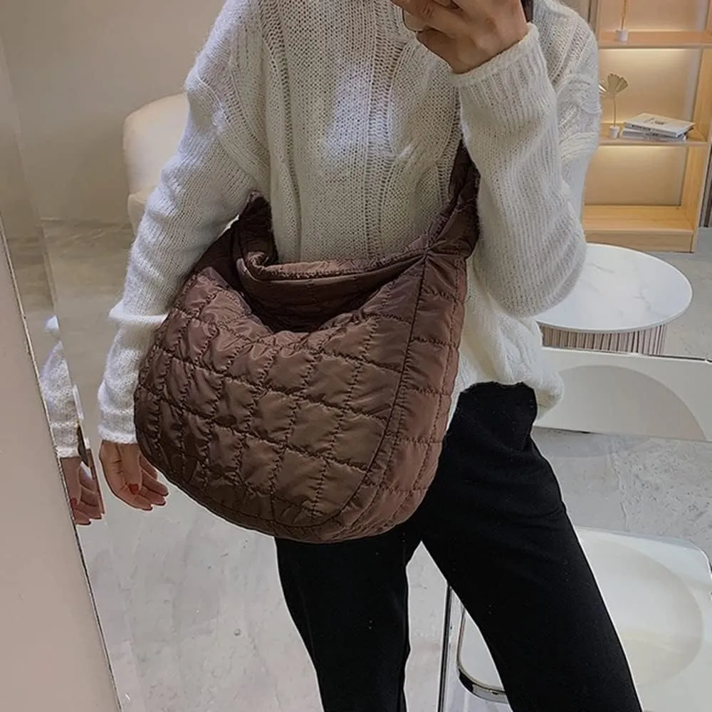 Women Puffer Tote Bags Lightweight Quilted Padding Shoulder Bag Lightweight Nylon Cotton Padded Large Tote Bags