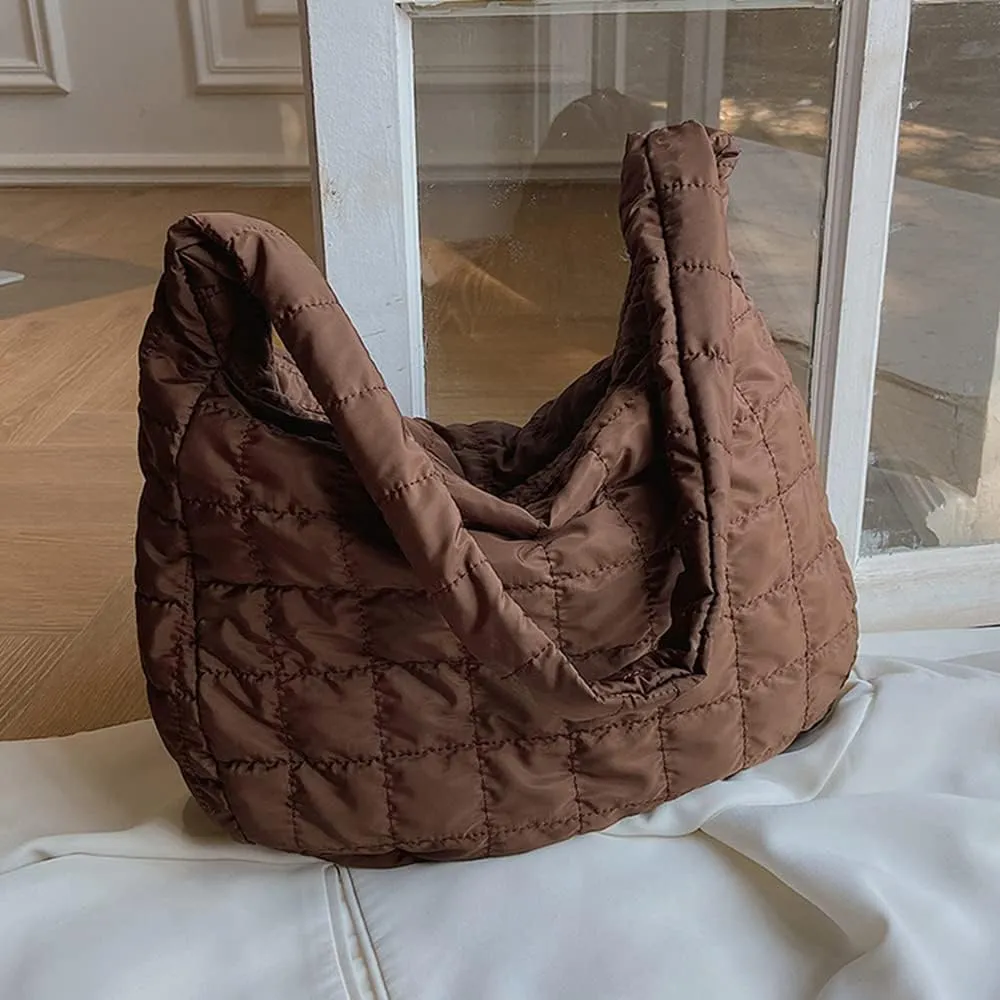 Women Puffer Tote Bags Lightweight Quilted Padding Shoulder Bag Lightweight Nylon Cotton Padded Large Tote Bags