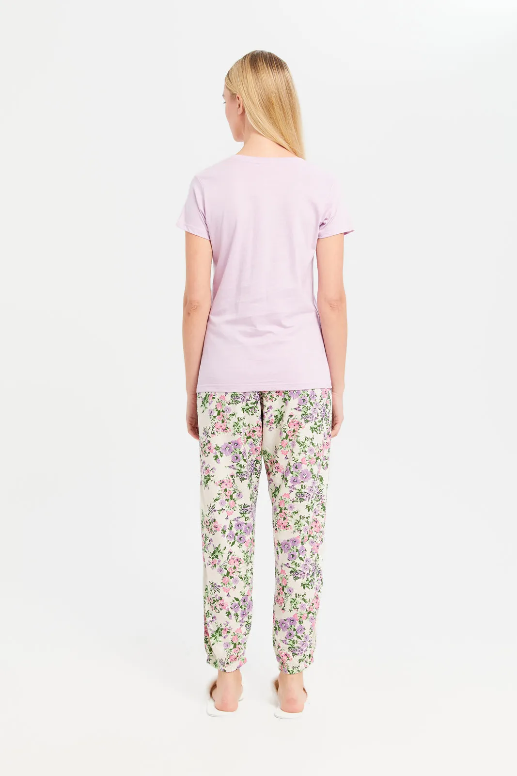 Women Purple And White Printed Pajama Set (2 Piece)