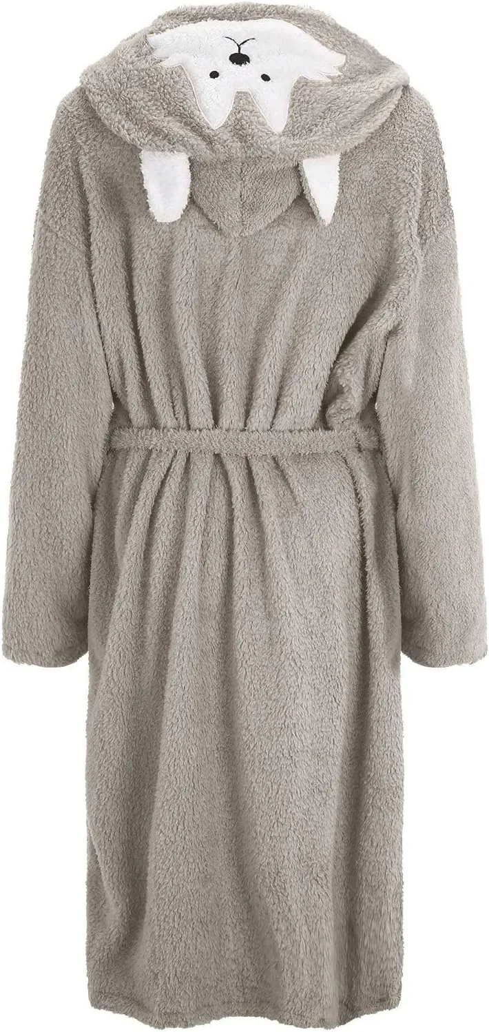 Women Robe Long Knit Bathrobe Hooded Flannel Bathrobe Soft And Warm Double Fluffy Fuzzy Cozy Warm Lightweight