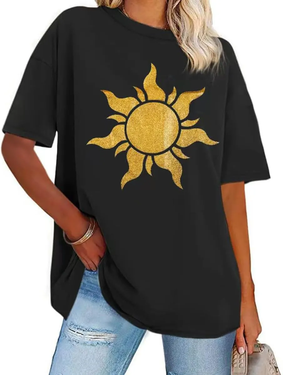 Women T Shirts Short Sleeve Tees Summer Oversized Crewneck Casual Fashion Graphic Printed Loose Tops Blouses 2025