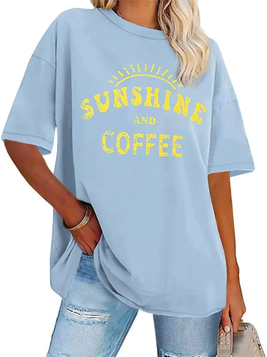Women T Shirts Short Sleeve Tees Summer Oversized Crewneck Casual Fashion Graphic Printed Loose Tops Blouses 2025
