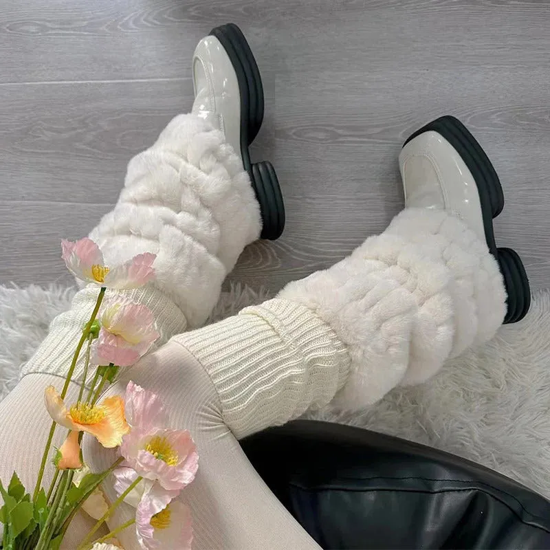 Women Thickened Imitation Mink Fur Plush Leg Warmers Boots Cover Warm Leggings Boots Mid Length Socks Harajuku Party Accessories
