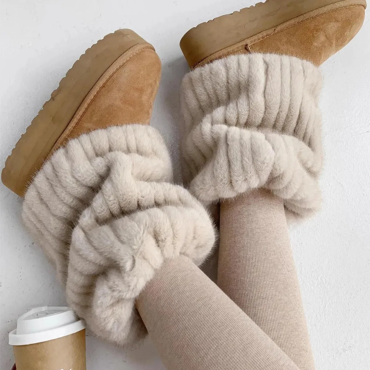 Women Thickened Imitation Mink Fur Plush Leg Warmers Boots Cover Warm Leggings Boots Mid Length Socks Harajuku Party Accessories