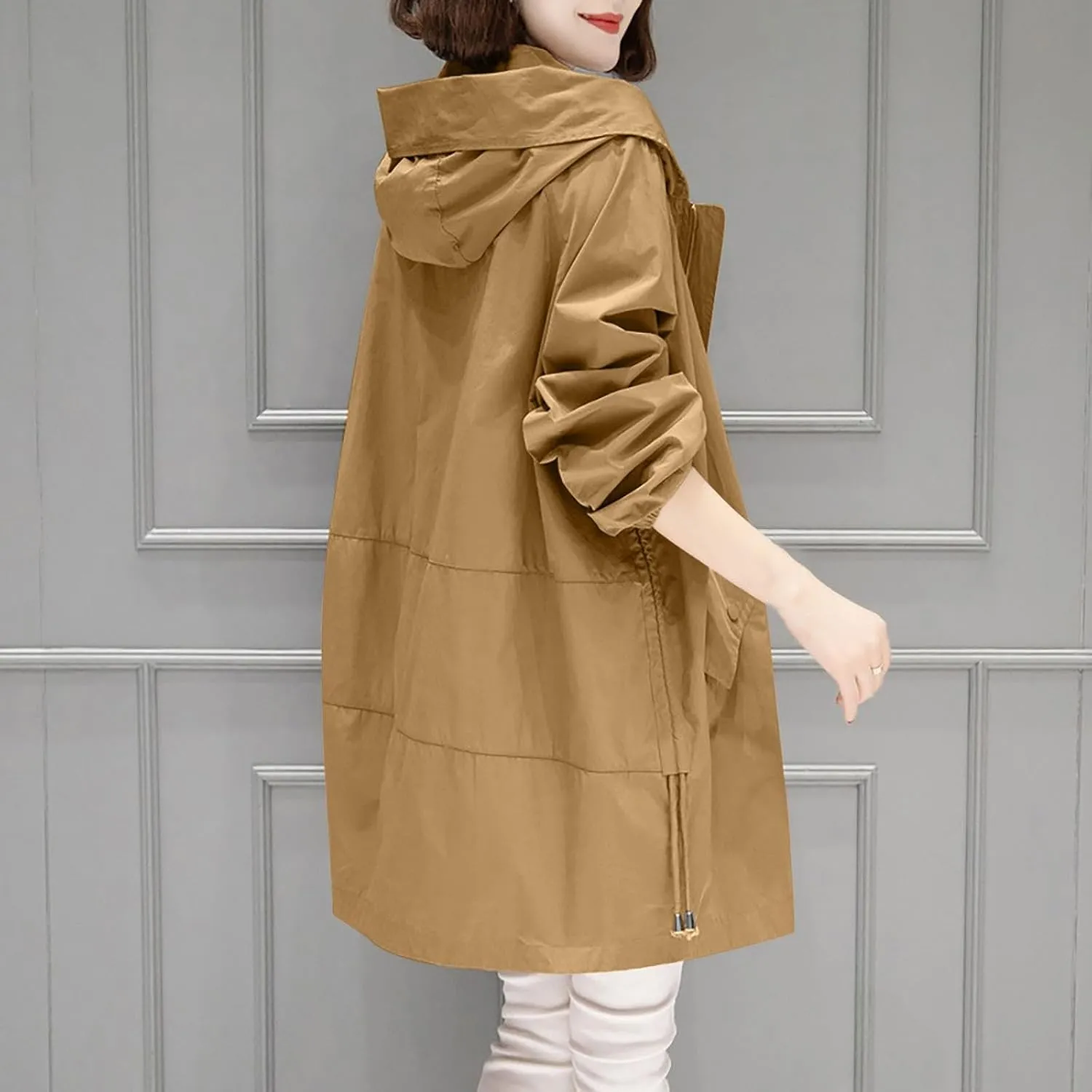 Women Waterproof Lightweight Rain Jacket Long Hooded Active Outdoor Lightweight Raincoat Windbreaker Fall Fashion Coat