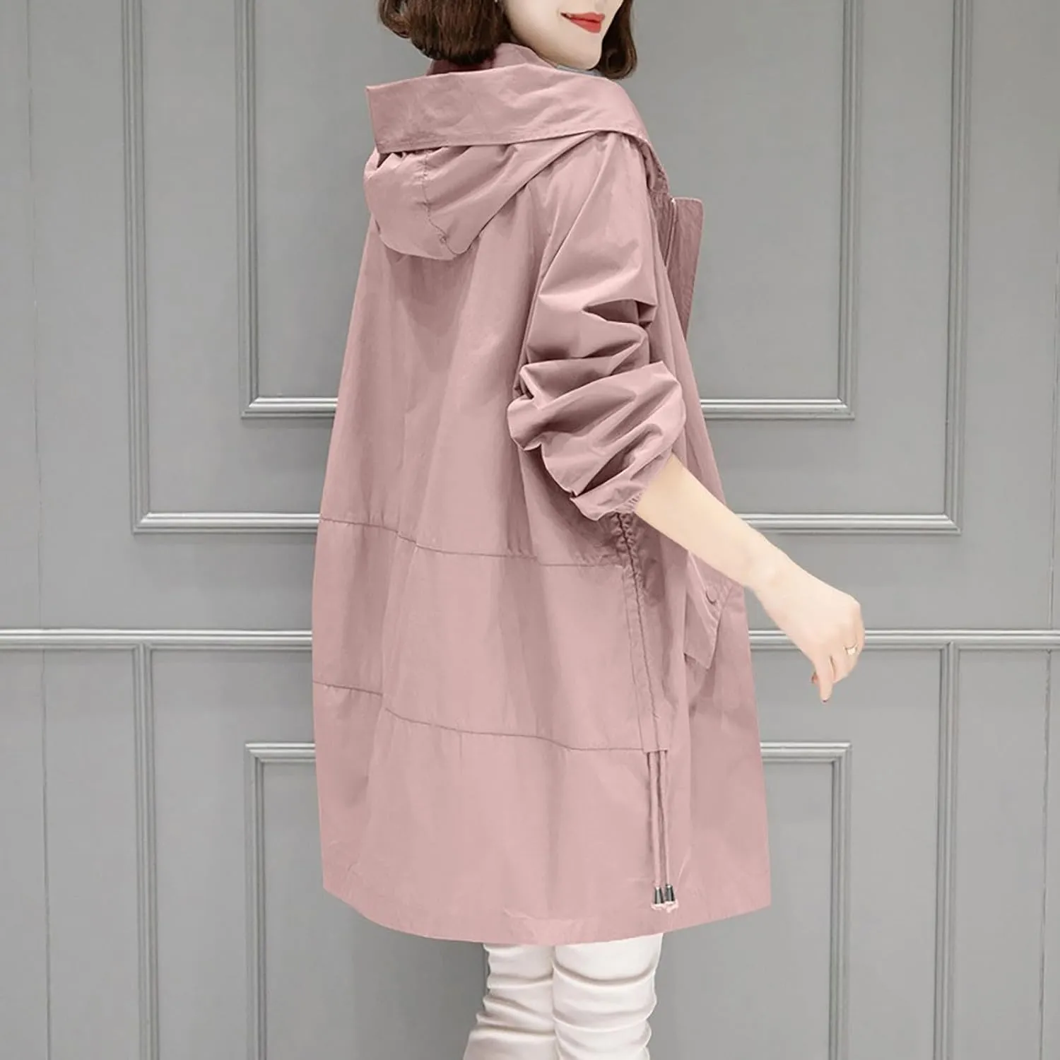 Women Waterproof Lightweight Rain Jacket Long Hooded Active Outdoor Lightweight Raincoat Windbreaker Fall Fashion Coat
