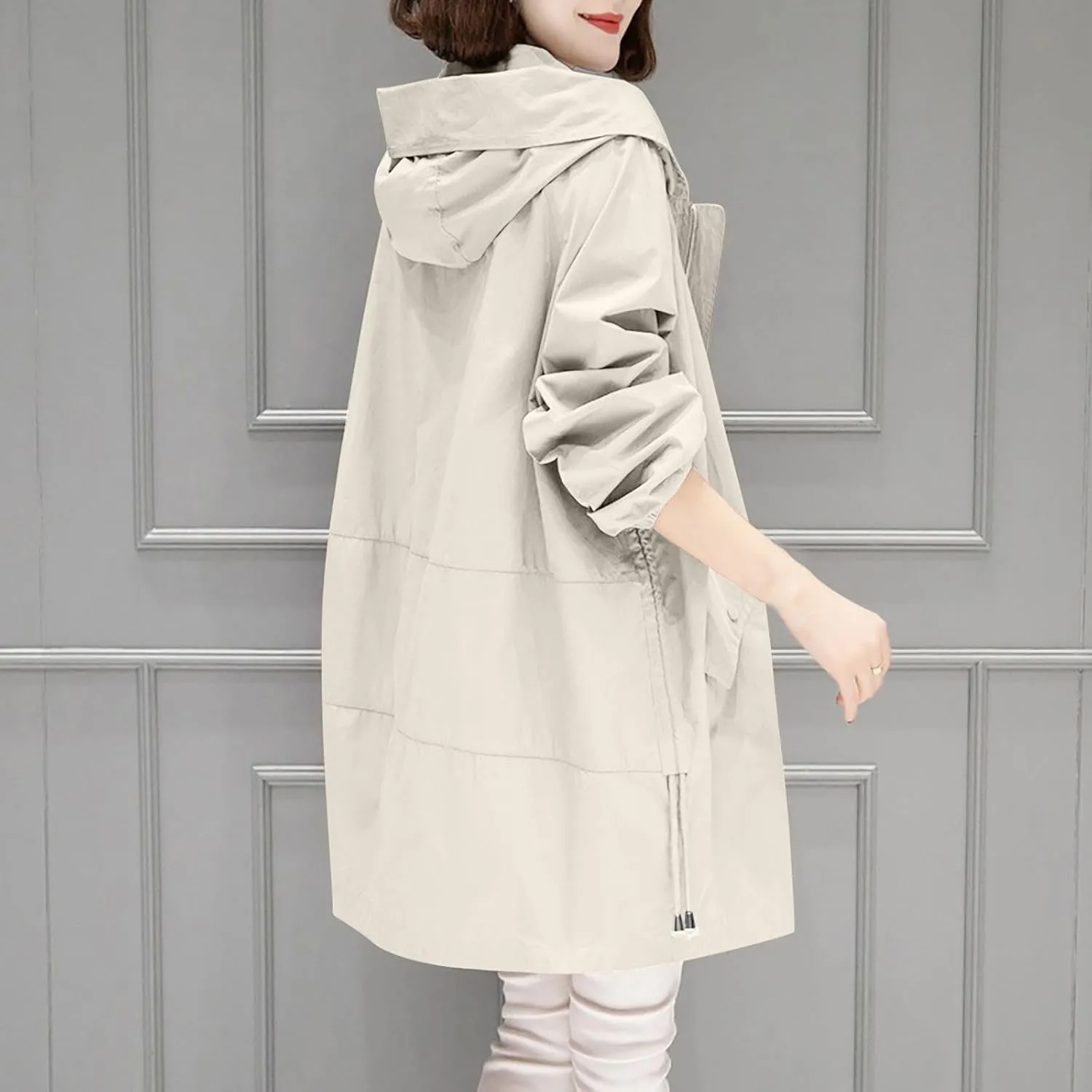 Women Waterproof Lightweight Rain Jacket Long Hooded Active Outdoor Lightweight Raincoat Windbreaker Fall Fashion Coat