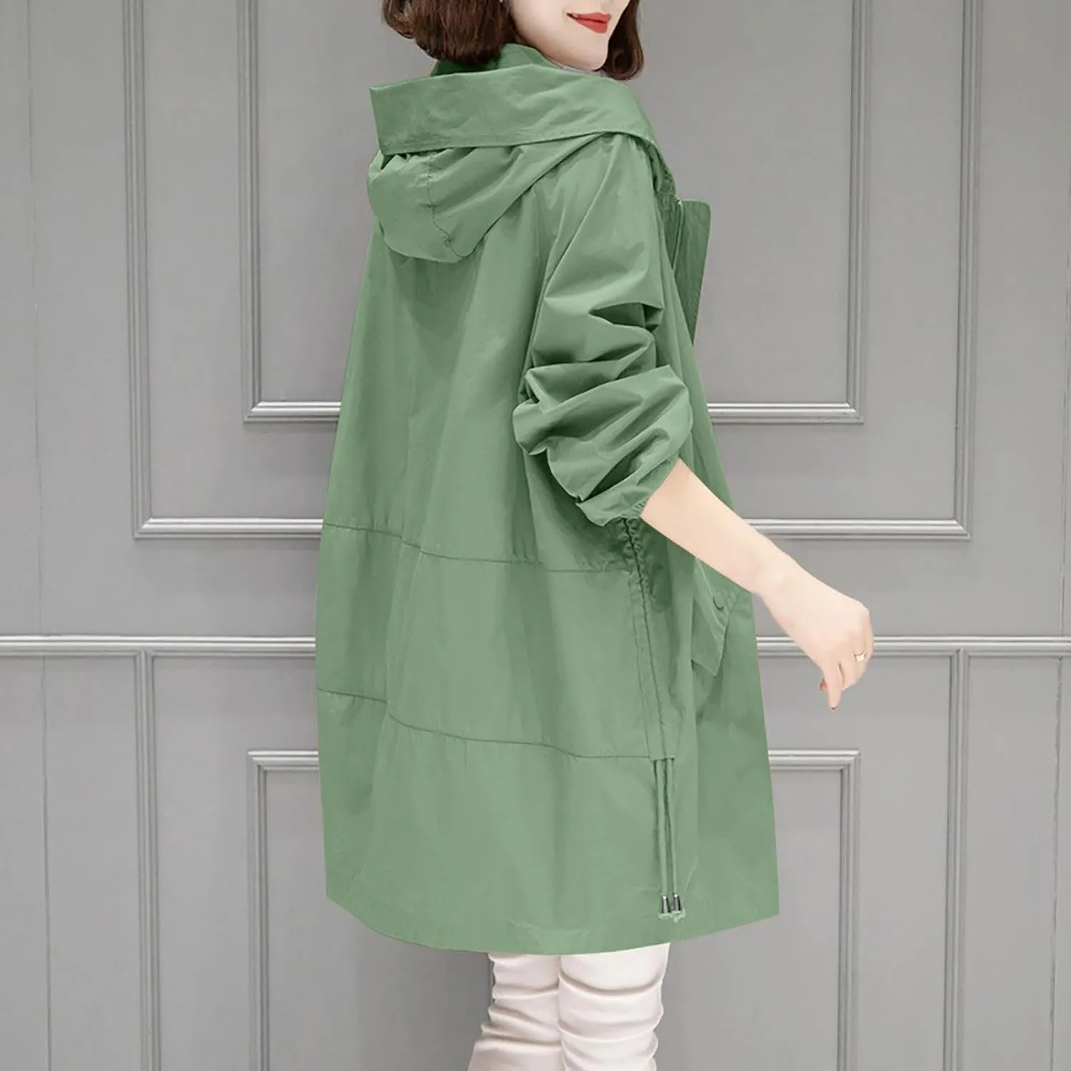 Women Waterproof Lightweight Rain Jacket Long Hooded Active Outdoor Lightweight Raincoat Windbreaker Fall Fashion Coat