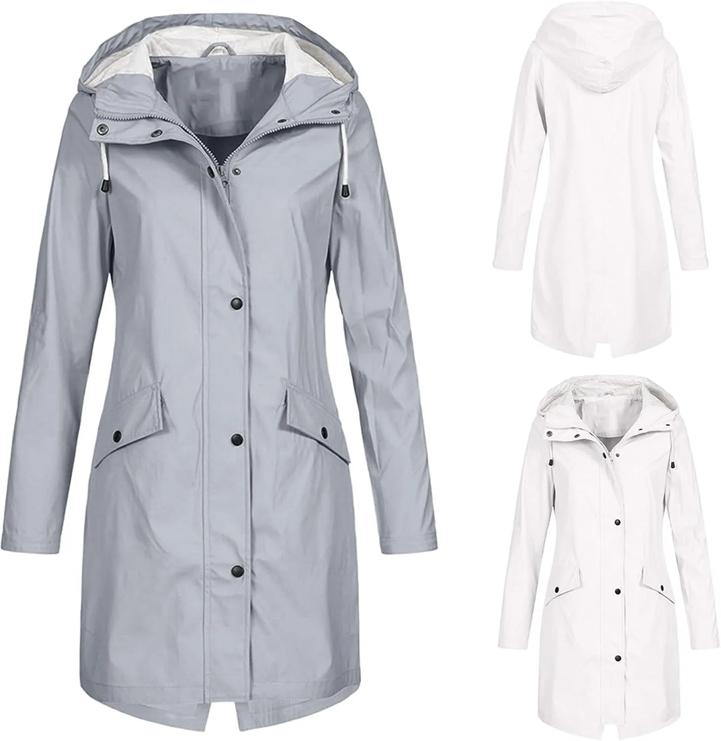 Women Waterproof Long Rain Coat Water Resistant Hooded Jacket Lightweight Outdoor Windbreaker Lightweight Rain Jackets