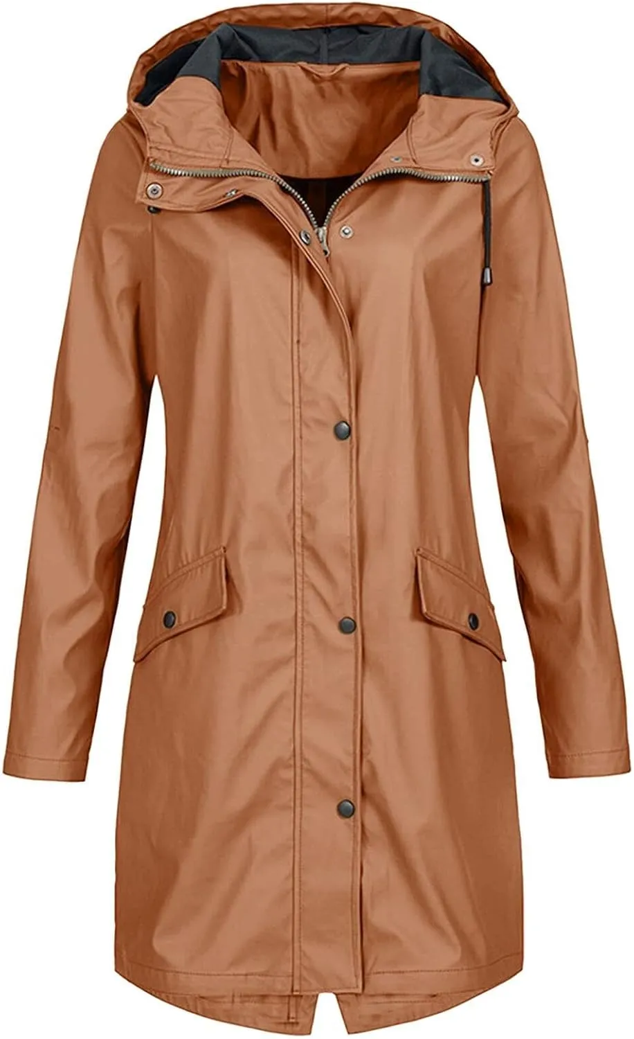 Women Waterproof Long Rain Coat Water Resistant Hooded Jacket Lightweight Outdoor Windbreaker Lightweight Rain Jackets