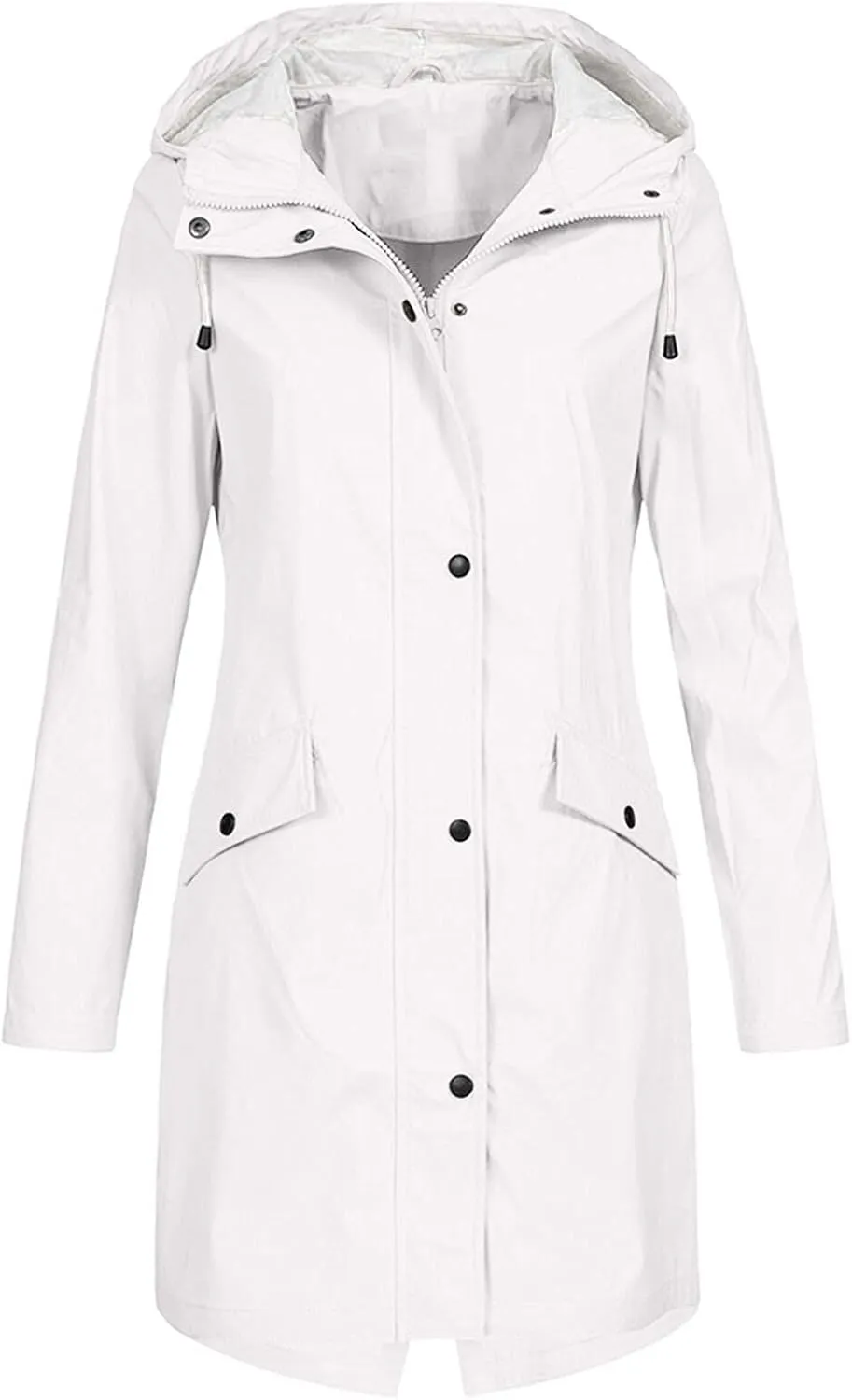 Women Waterproof Long Rain Coat Water Resistant Hooded Jacket Lightweight Outdoor Windbreaker Lightweight Rain Jackets