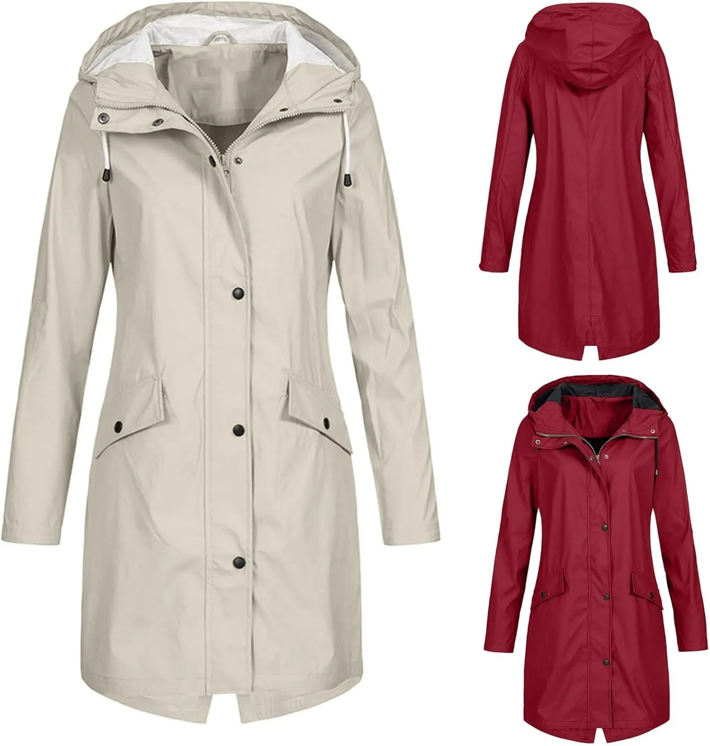Women Waterproof Long Rain Coat Water Resistant Hooded Jacket Lightweight Outdoor Windbreaker Lightweight Rain Jackets