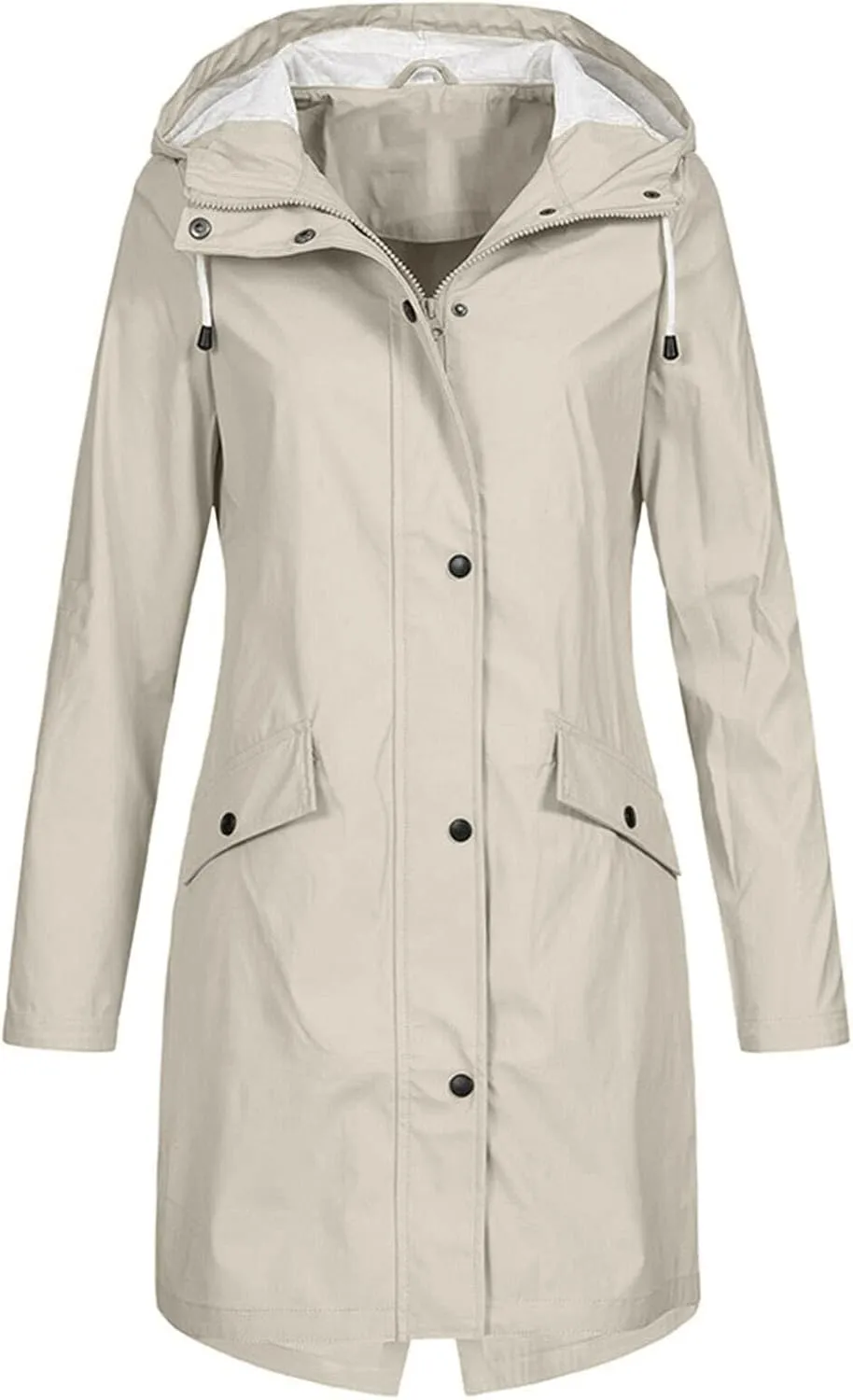 Women Waterproof Long Rain Coat Water Resistant Hooded Jacket Lightweight Outdoor Windbreaker Lightweight Rain Jackets