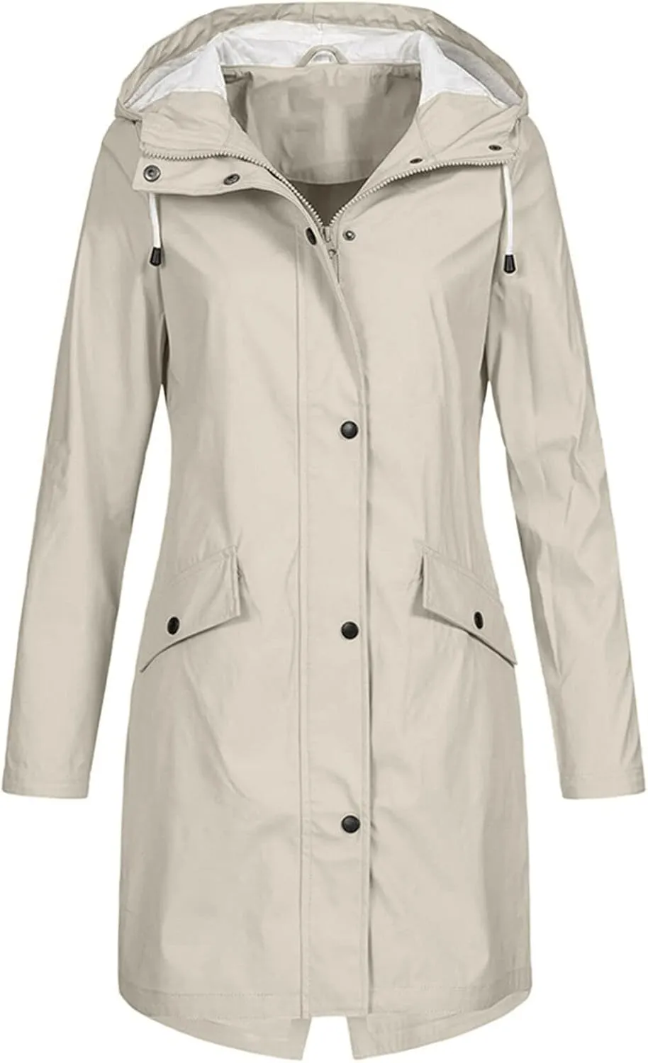 Women Waterproof Long Rain Coat Water Resistant Hooded Jacket Lightweight Outdoor Windbreaker Lightweight Rain Jackets