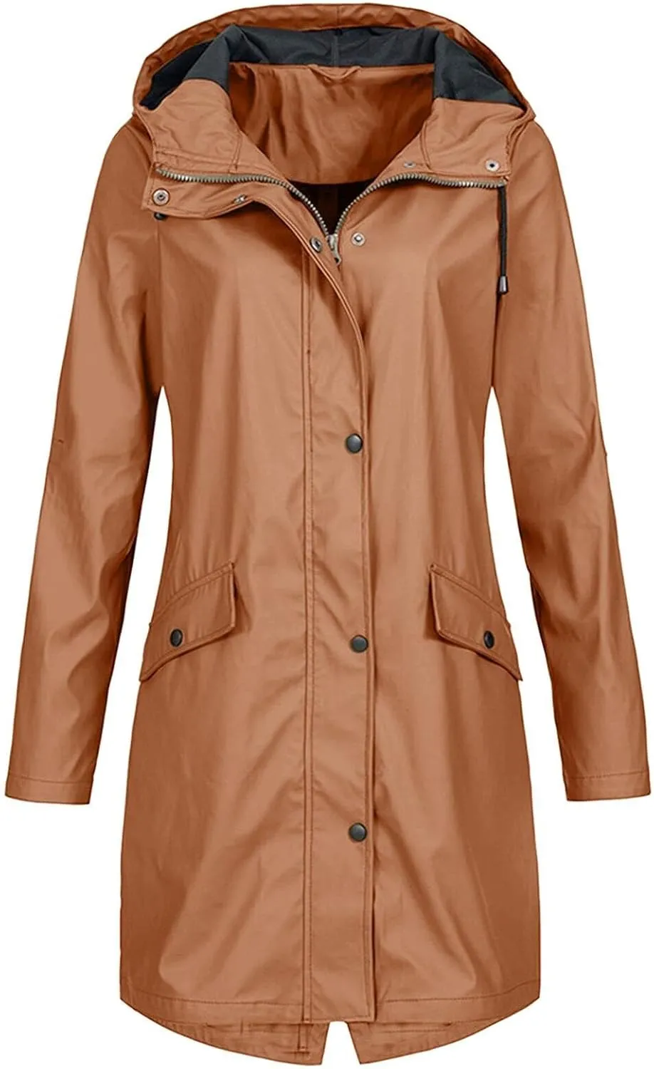 Women Waterproof Long Rain Coat Water Resistant Hooded Jacket Lightweight Outdoor Windbreaker Lightweight Rain Jackets