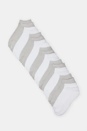 Women White And Grey Basic Ankle Box Socks (10 Pairs)