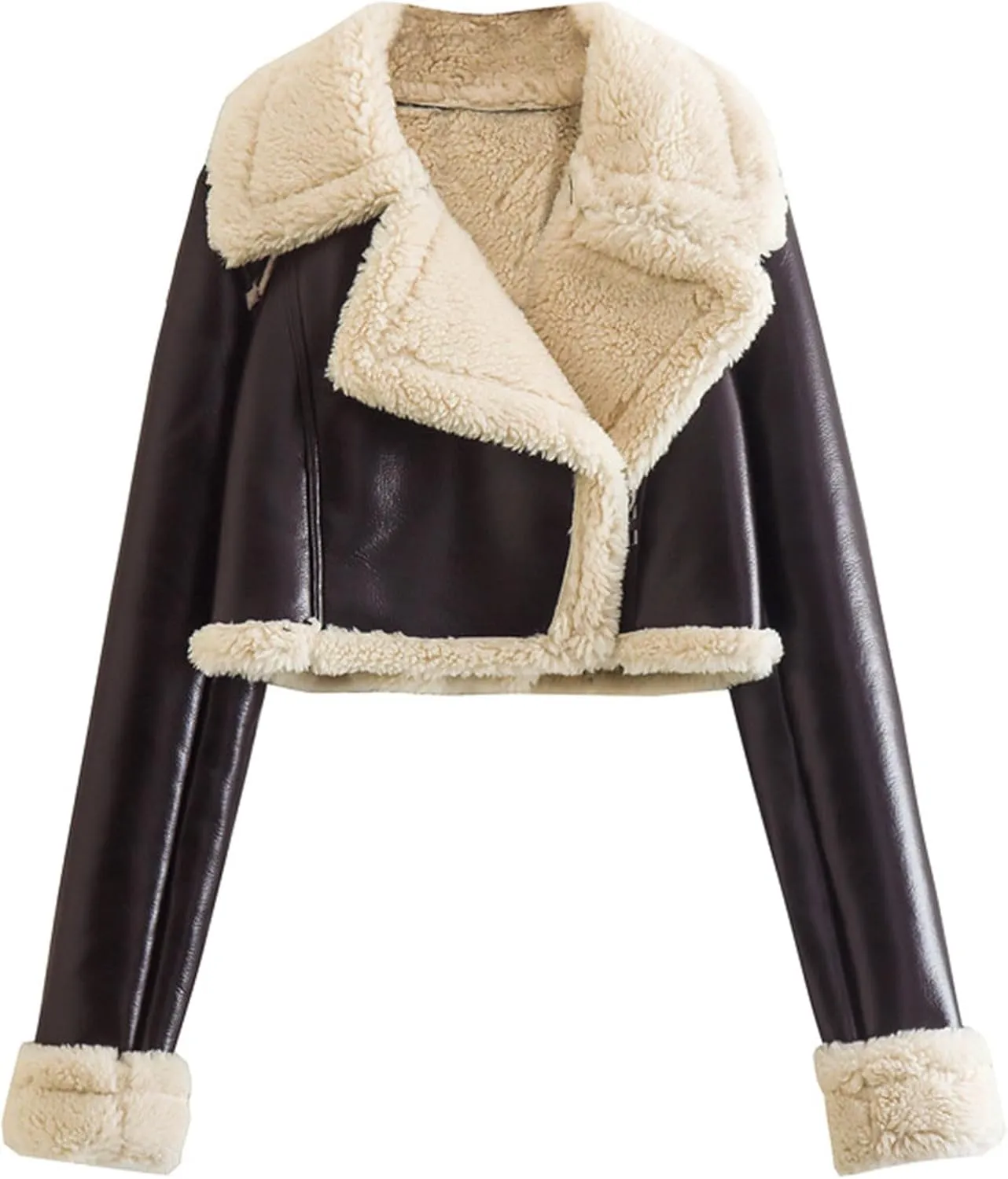 Women Winter Leather Jacket Thicken Fleece Lined Motorcycle Jacket Faux Fur Shearling Fluffy Coat Bomber Coats