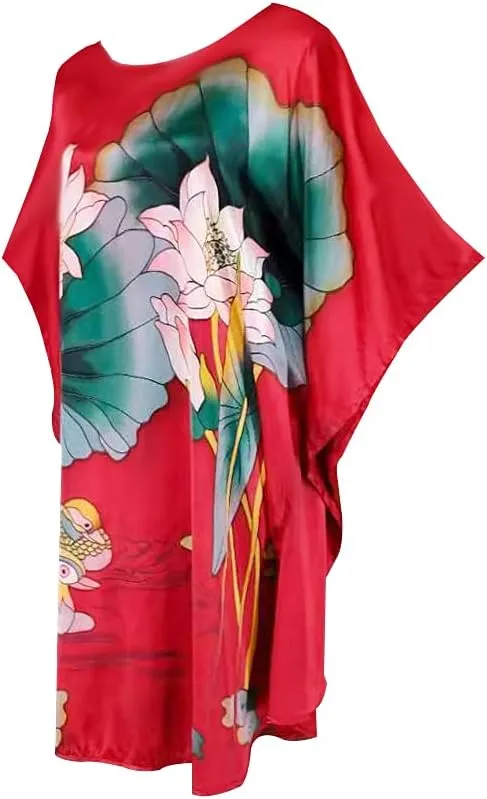 Women's 100% Silk Pajamas, Silk Women's Bathrobes, Silk Kimono Robes, Doll Sleeves Bathrobes - Floral Pattern