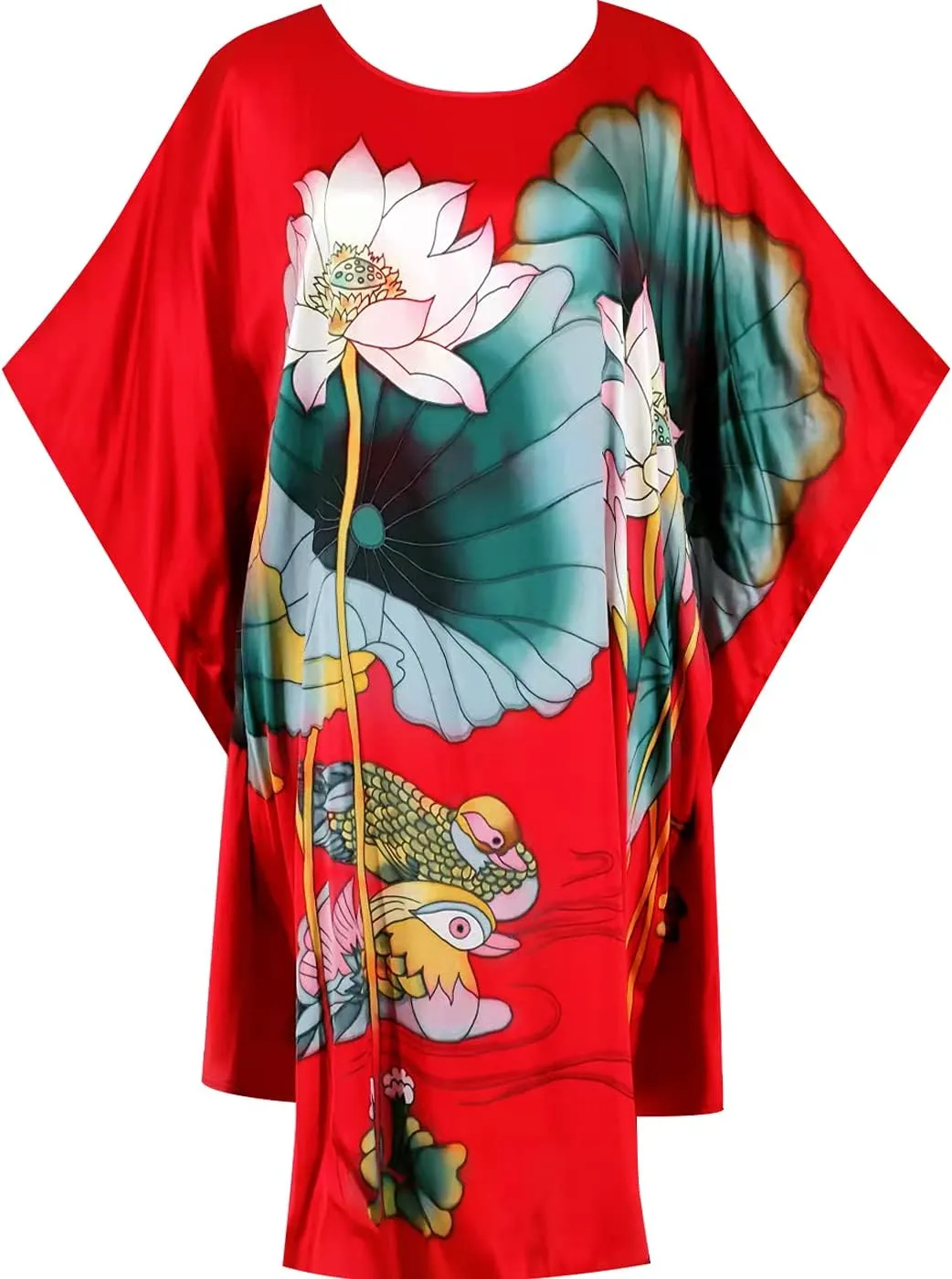 Women's 100% Silk Pajamas, Silk Women's Bathrobes, Silk Kimono Robes, Doll Sleeves Bathrobes - Floral Pattern