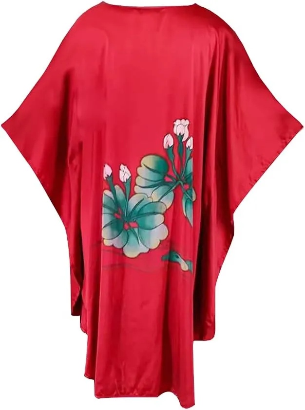 Women's 100% Silk Pajamas, Silk Women's Bathrobes, Silk Kimono Robes, Doll Sleeves Bathrobes - Floral Pattern