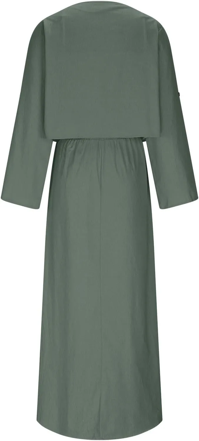 Womens 2 Piece Sets Open Front Cardigan and Sexy Spaghetti Strap Maxi Dresses Party Outfits Cotton Linen Lounge Set