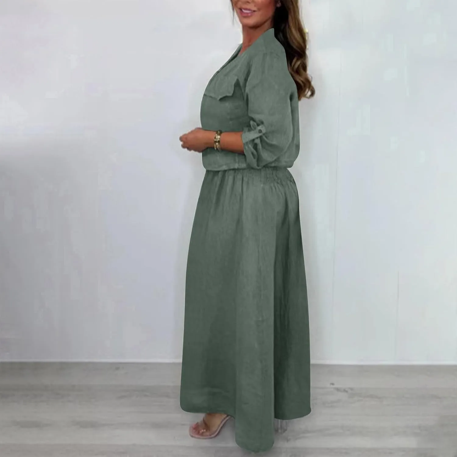 Womens 2 Piece Sets Open Front Cardigan and Sexy Spaghetti Strap Maxi Dresses Party Outfits Cotton Linen Lounge Set