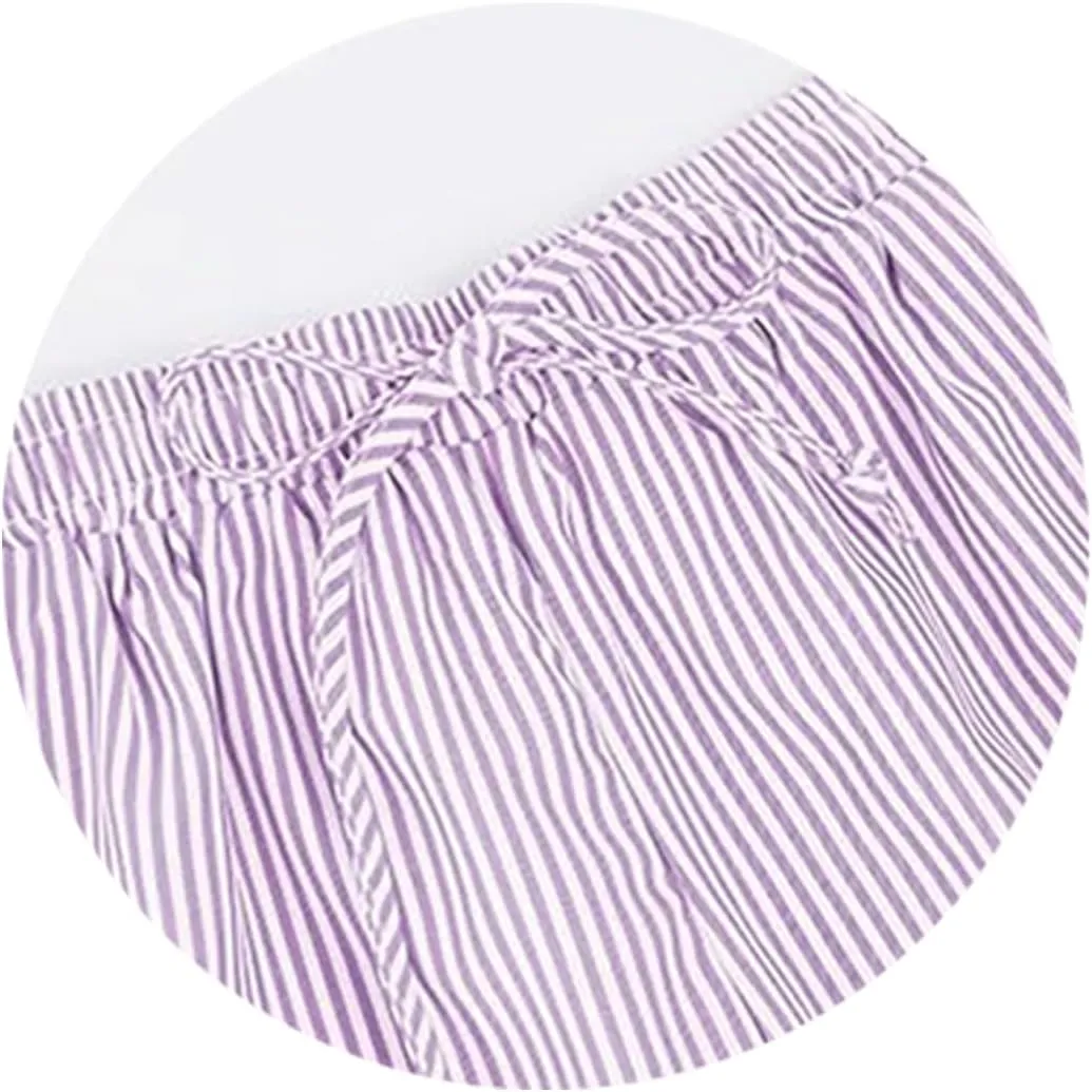 Women's 2 Piece Shorts Sets Outfits Casual Summer Stripe Oversized Short Sleeve Button Down Shirts Drawstring Outfits