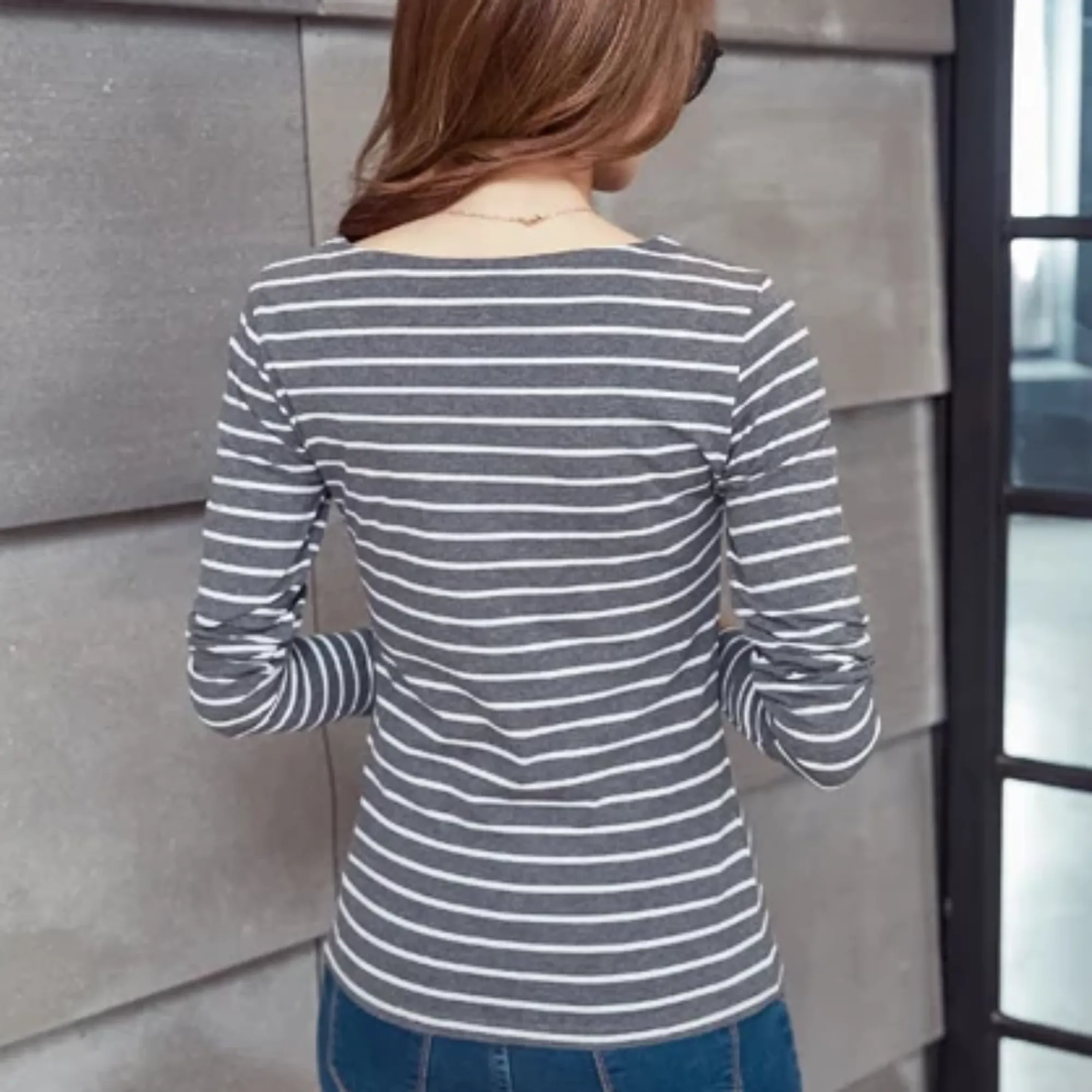 Women's Autumn Casual O-Neck Striped T-Shirt | Plus Size