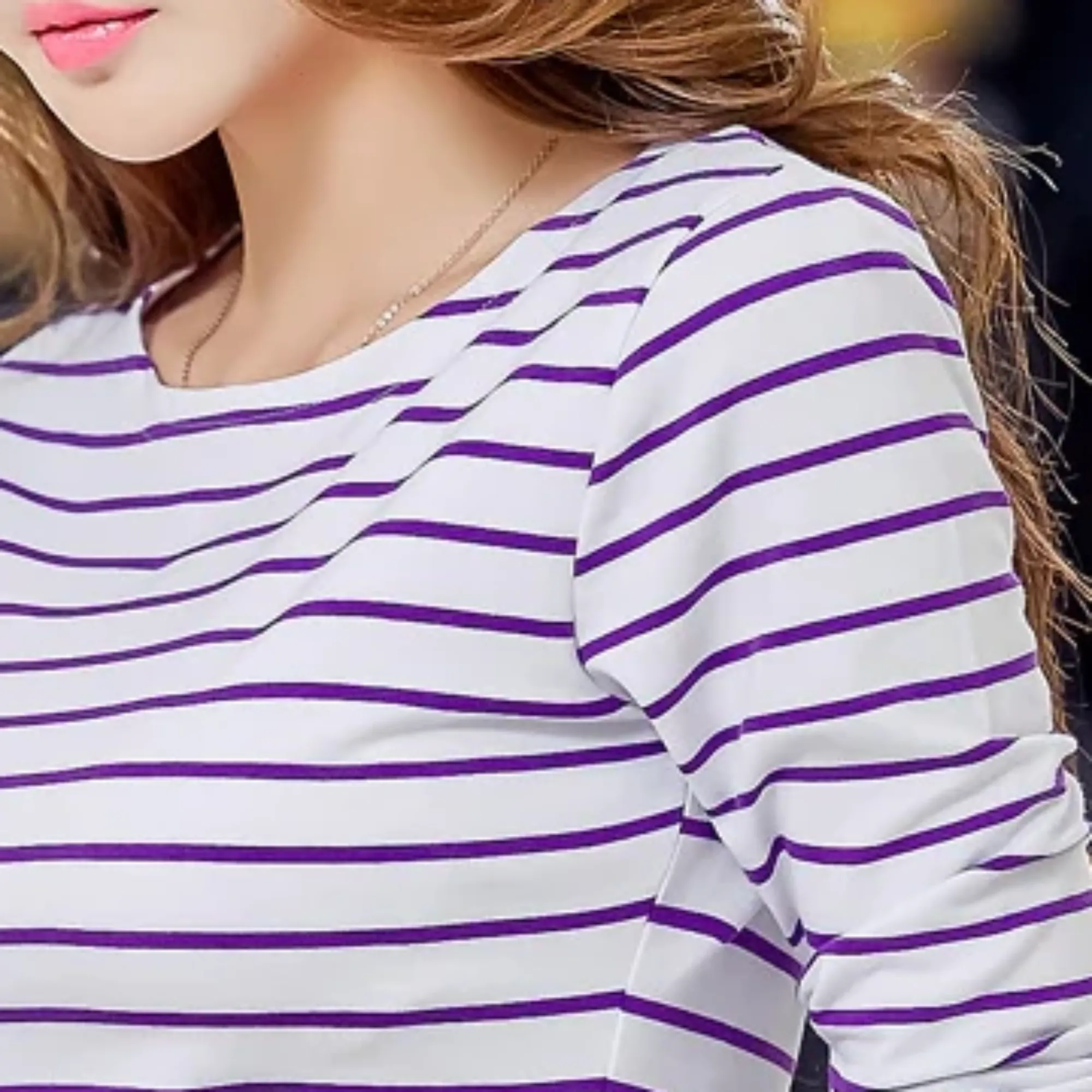 Women's Autumn Casual O-Neck Striped T-Shirt | Plus Size