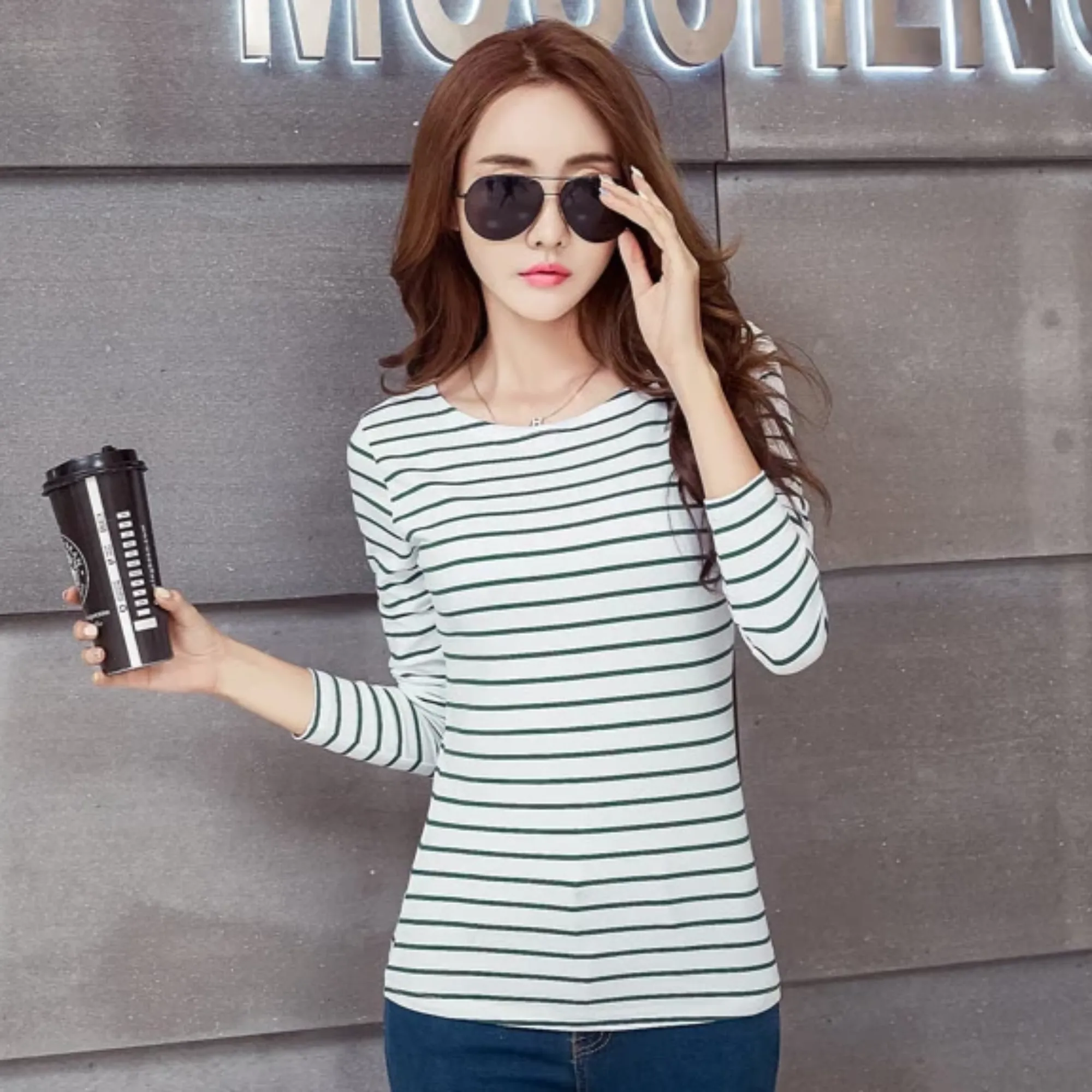 Women's Autumn Casual O-Neck Striped T-Shirt | Plus Size