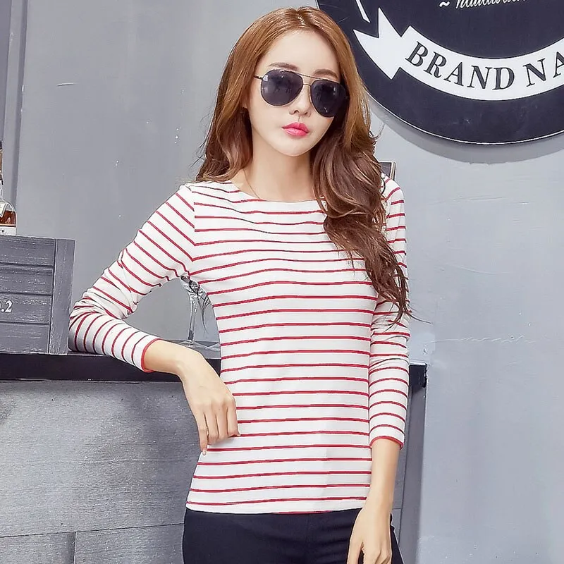 Women's Autumn Casual O-Neck Striped T-Shirt | Plus Size