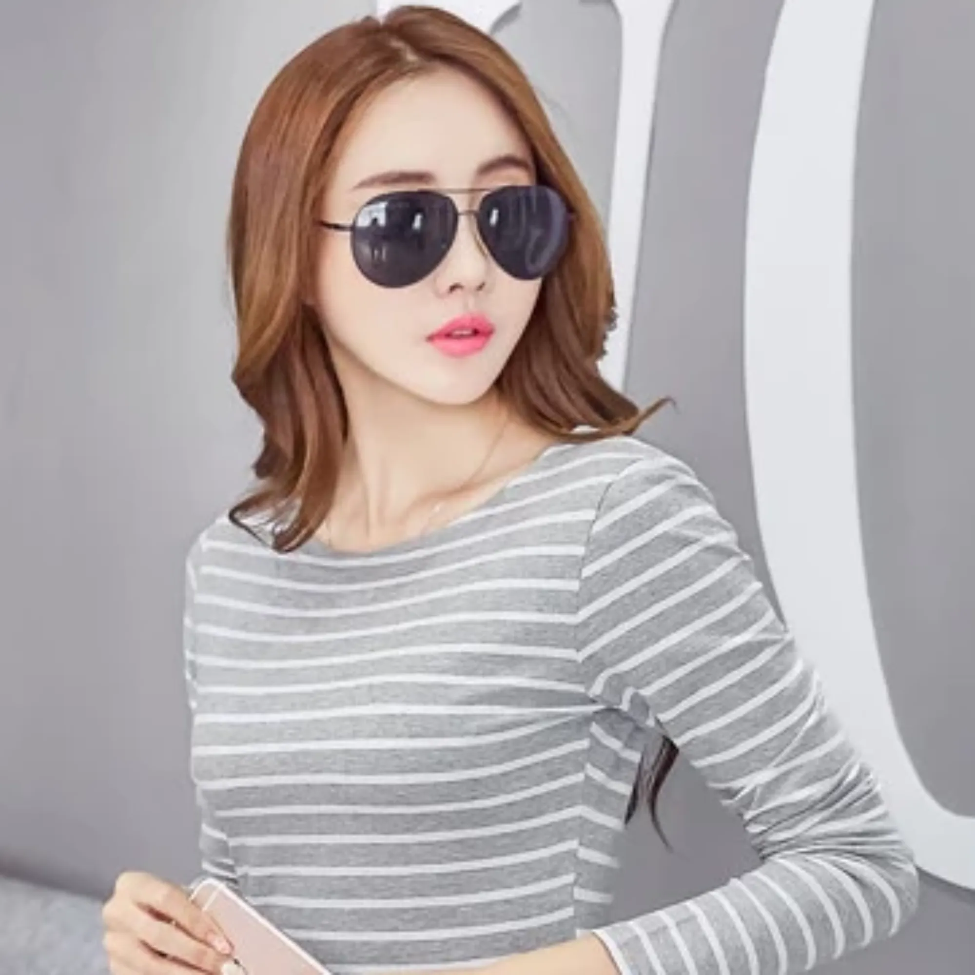Women's Autumn Casual O-Neck Striped T-Shirt | Plus Size