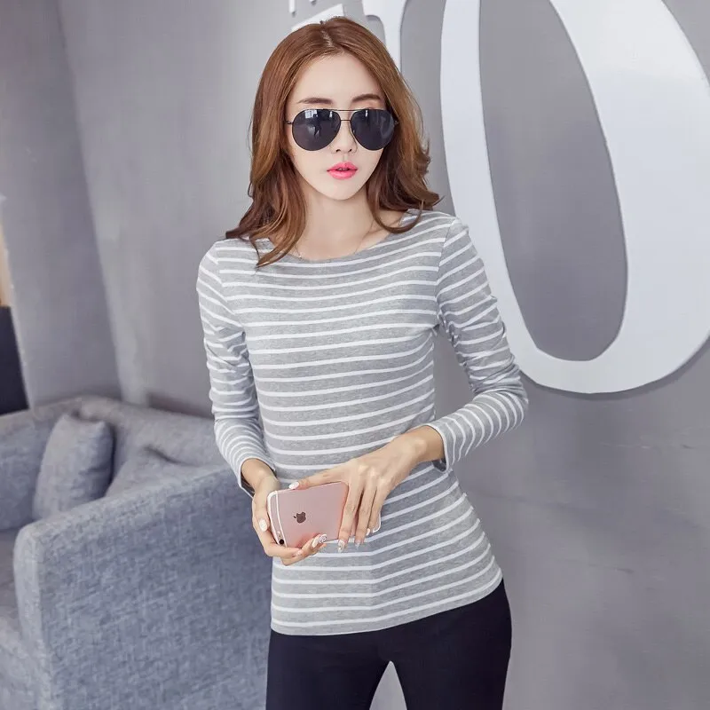 Women's Autumn Casual O-Neck Striped T-Shirt | Plus Size