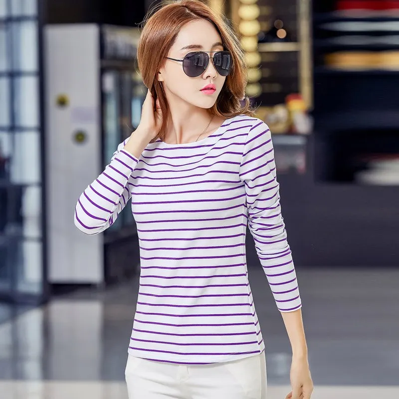 Women's Autumn Casual O-Neck Striped T-Shirt | Plus Size