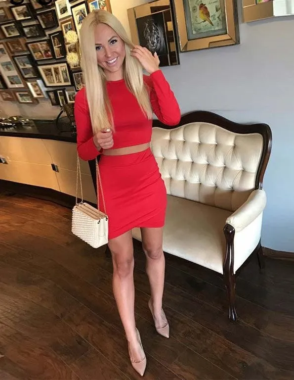 Women's Autumn Long-Sleeved O-Neck Two-Piece Dress