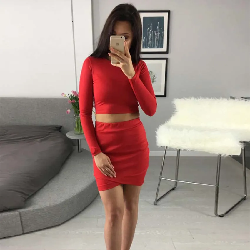 Women's Autumn Long-Sleeved O-Neck Two-Piece Dress