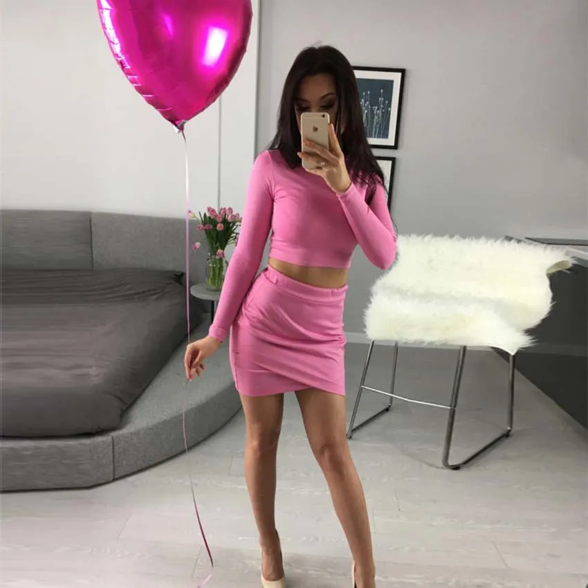 Women's Autumn Long-Sleeved O-Neck Two-Piece Dress