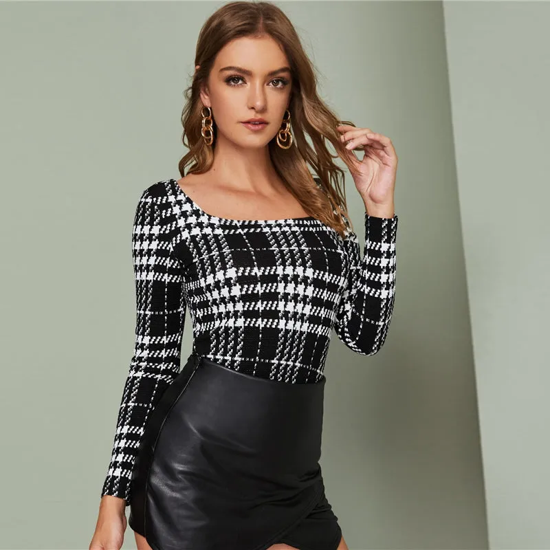 Women's Autumn Long-Sleeved Slim T-Shirt With Square Neck