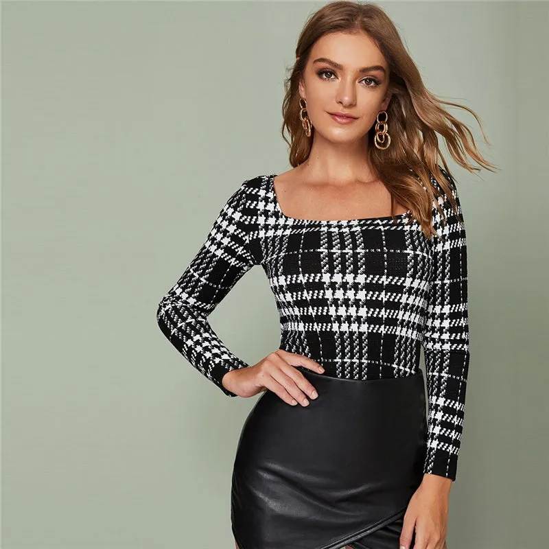 Women's Autumn Long-Sleeved Slim T-Shirt With Square Neck