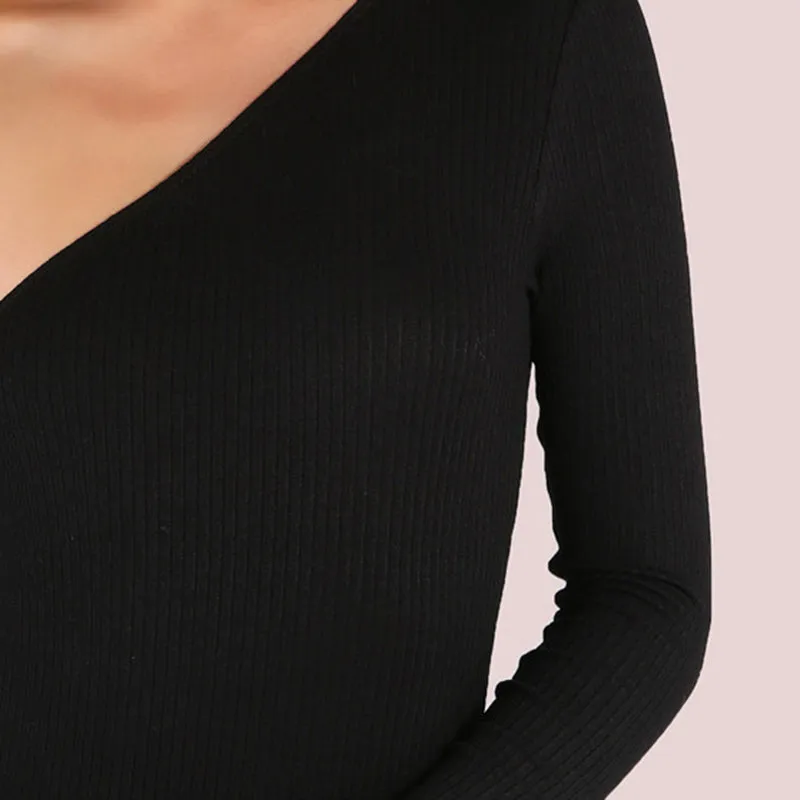 Women's Autumn Rib Knit One Shoulder Long-Sleeved Bodysuit