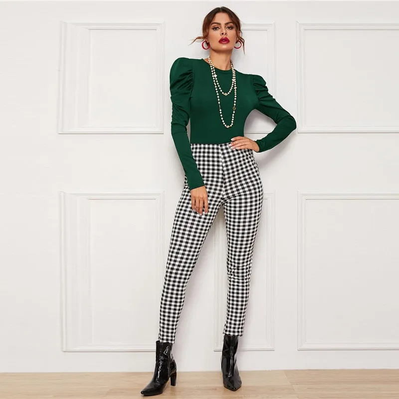Women's Autumn Skinny O-Neck Puff-Sleeved T-Shirt