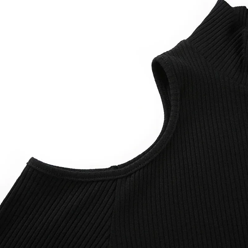 Women's Autumn/Winter Cotton Hollow Out Shoulder Long-Sleeved Bodysuit With Turtleneck