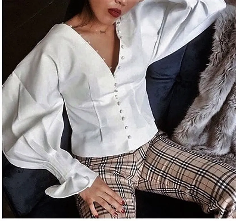 Women's Autumn/Winter Vintage V-Neck Long-Sleeved Blouse