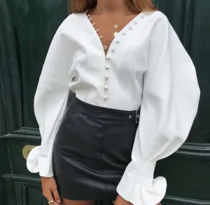 Women's Autumn/Winter Vintage V-Neck Long-Sleeved Blouse