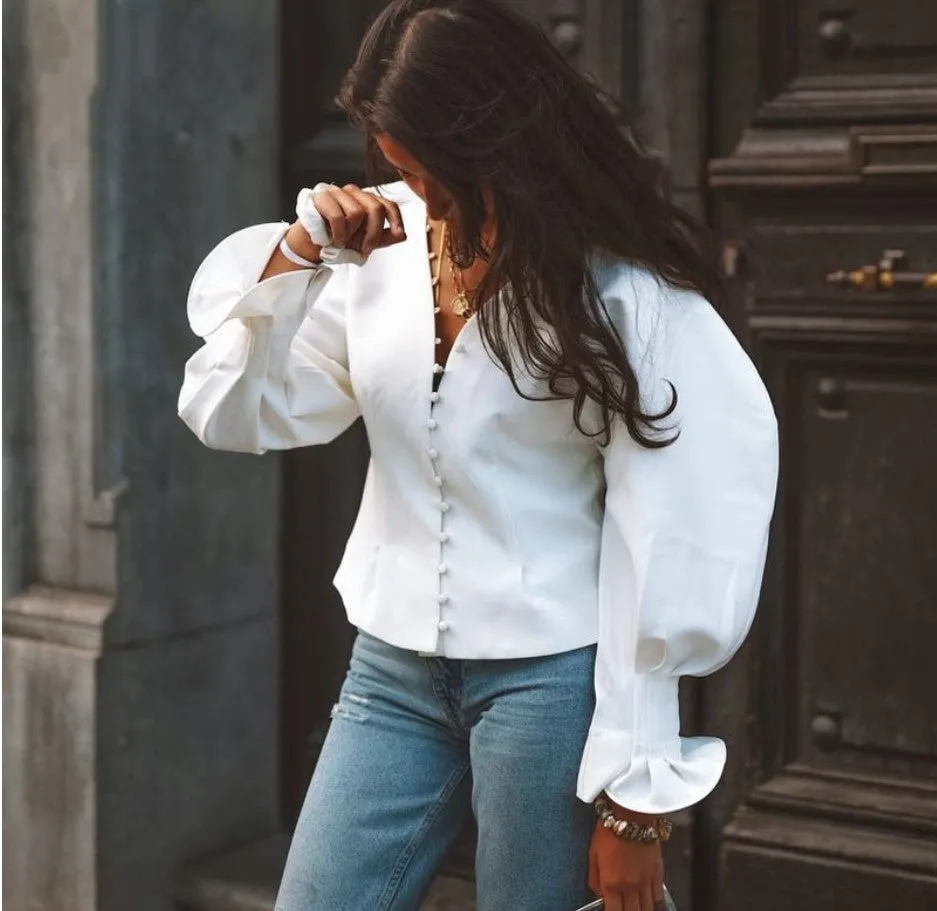 Women's Autumn/Winter Vintage V-Neck Long-Sleeved Blouse