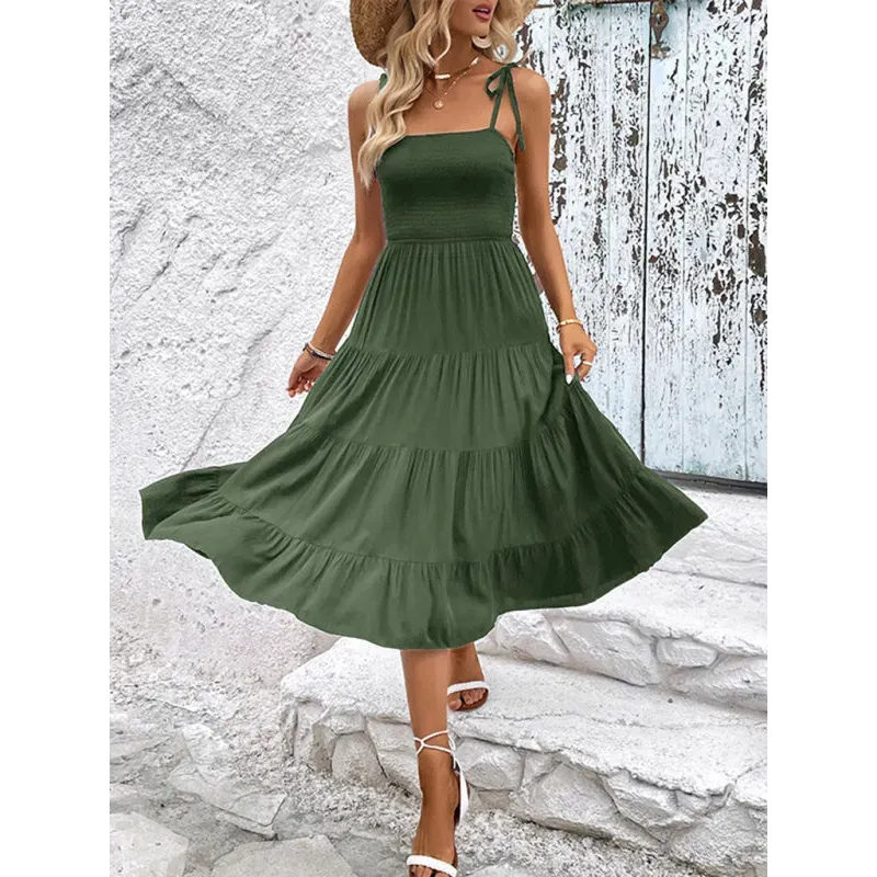 Women’s Backless Solid Color Camisole Sexy Dress