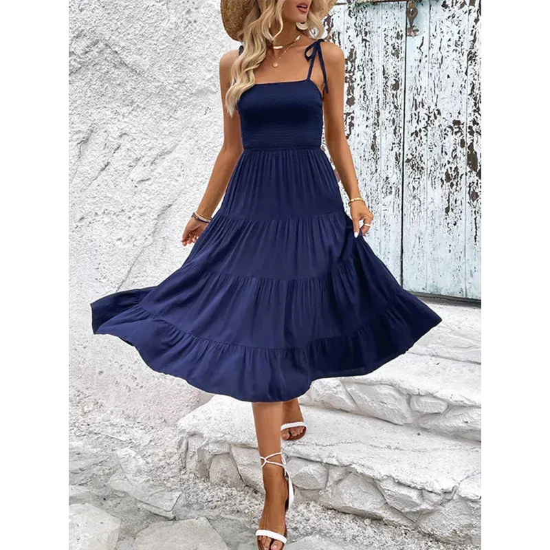 Women’s Backless Solid Color Camisole Sexy Dress